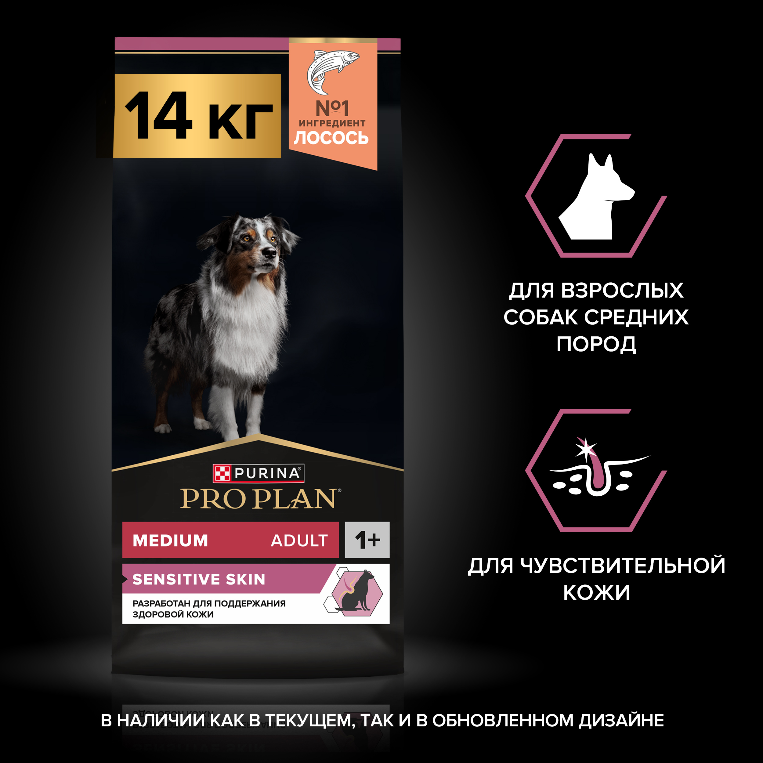 Сухой корм PRO PLAN® SENSITIVE SKIN для взрослых собак средних пород с чувствительной кожей с лососем, 14 кг