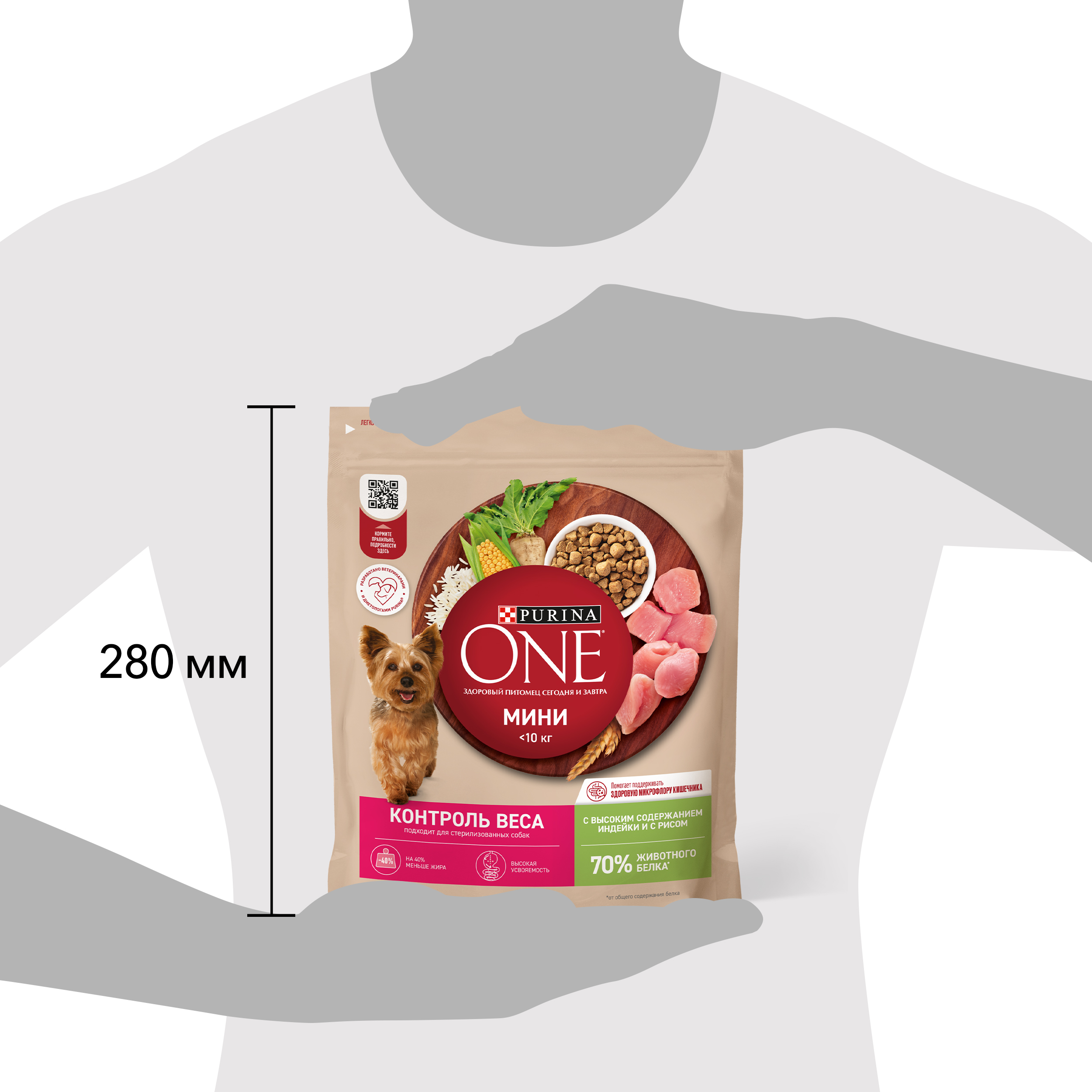 Сухой корм Purina ONE® МИНИ для собак мелких пород, склонных к набору веса или стерилизованных с индейкой и с рисом 600 г