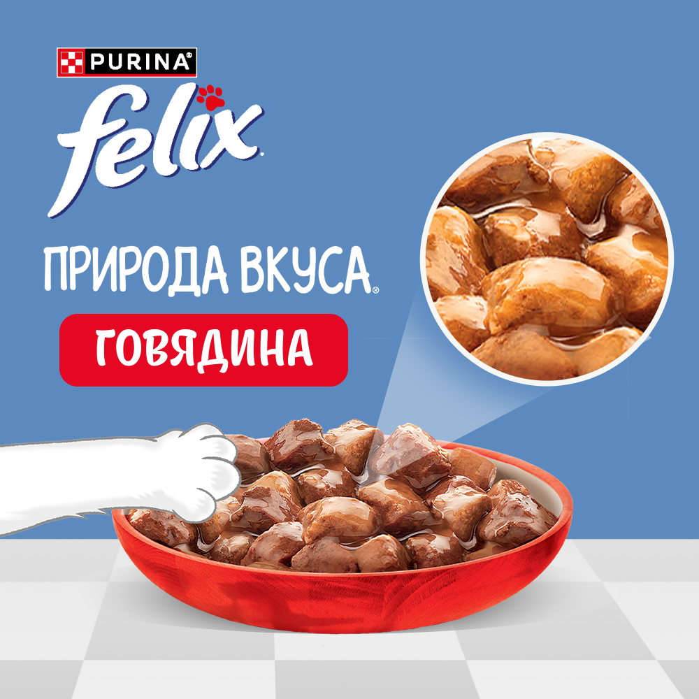Влажный корм FELIX® Природа вкуса для кошек, с говядиной в соусе 75 г х 26 шт